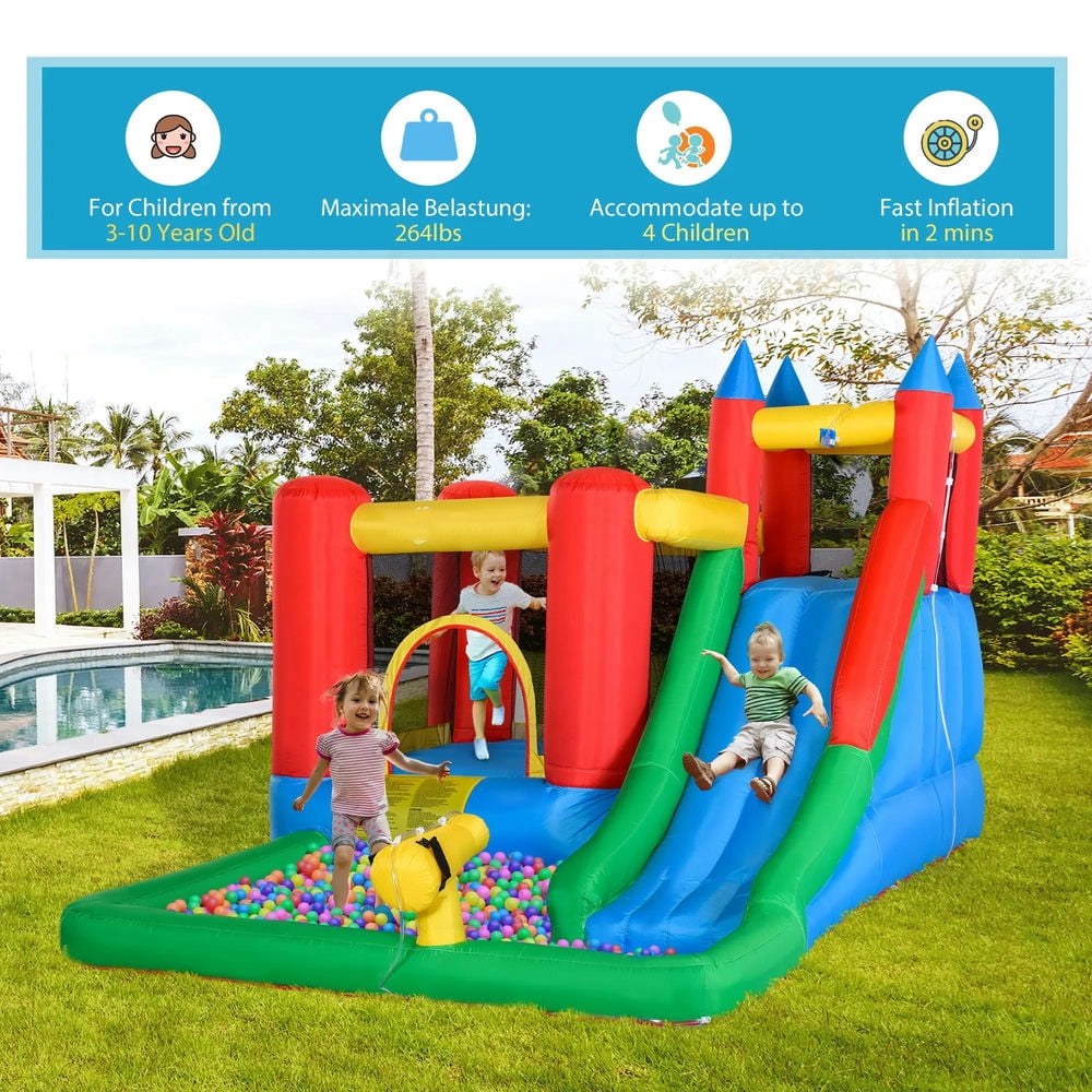 Topcobe 6-in-1 Kids Bounce House Inflatable Water Slide with Pool, Water Cannon, Climbing Wall, Inflator Included, Outdoor Water Play Toy, Kids Bounce House for Kids Backyard Activity
