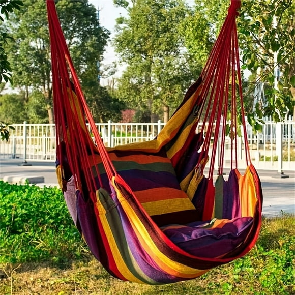 Hammock Chair Swing Hanging Hammock Chair -2 contain pillows Include - 100*130CM - Hammock Swing Seat Cotton for Patio, Porch, Bedroom, Backyard, Indoor or Outdoor (Excluding SPREADER BAR)