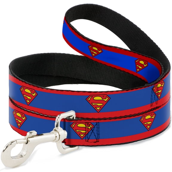 DC Comics Pet Leash, Dog Leash, Superman Shield Stripe Red Blue, 4 Feet Long 1.0 Inch Wide