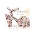 thumbnail image 3 of BLISSFUL STEP Women's Shoes Floral Pattern Platform Chunky Heel Open Toe Slingback Buckle Strap Sandals Pink 9, 3 of 5