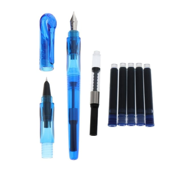 2 Plumas Estilográficas de Resina 0,5 mm y 0,38 mm con 5 Bolsas de Tinta Hugo Azul Oscuro