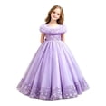 thumbnail image 4 of VNKIDY Girls Kids Off The Shoulder Feather Trim Long Ball Gown Dress With 3D Floral Applique Tulle Skirt For Birthday Party Wedding Flower Girl Cozy Dress, 4 of 9