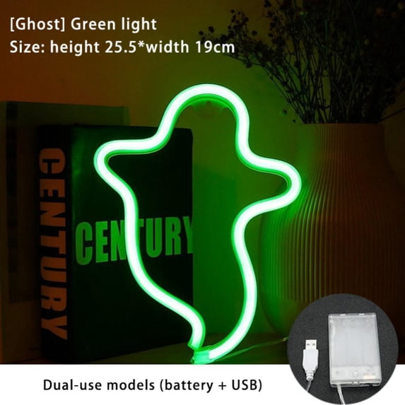 Halloween Ghost Neon Signs LED Neon Night Light Table Decor for Kids Room Halloween Party Decorations(Green Ghost)