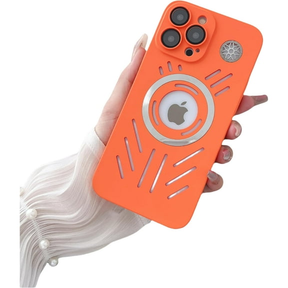 Heat Dissipation Magnetic Leakage Label Phone case, Fashionable and Cool, The Lens is Fully Wrapped, Drop-Proof, for iPhone 15 14 13 12 11 Pro Max Phone case (Orange,iPhone 12 Pro)