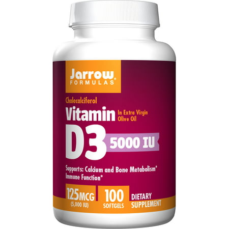 Jarrow Formulas Vitamin D3, Supports Calcium and Bone Metabolism, 5000 IU, 100