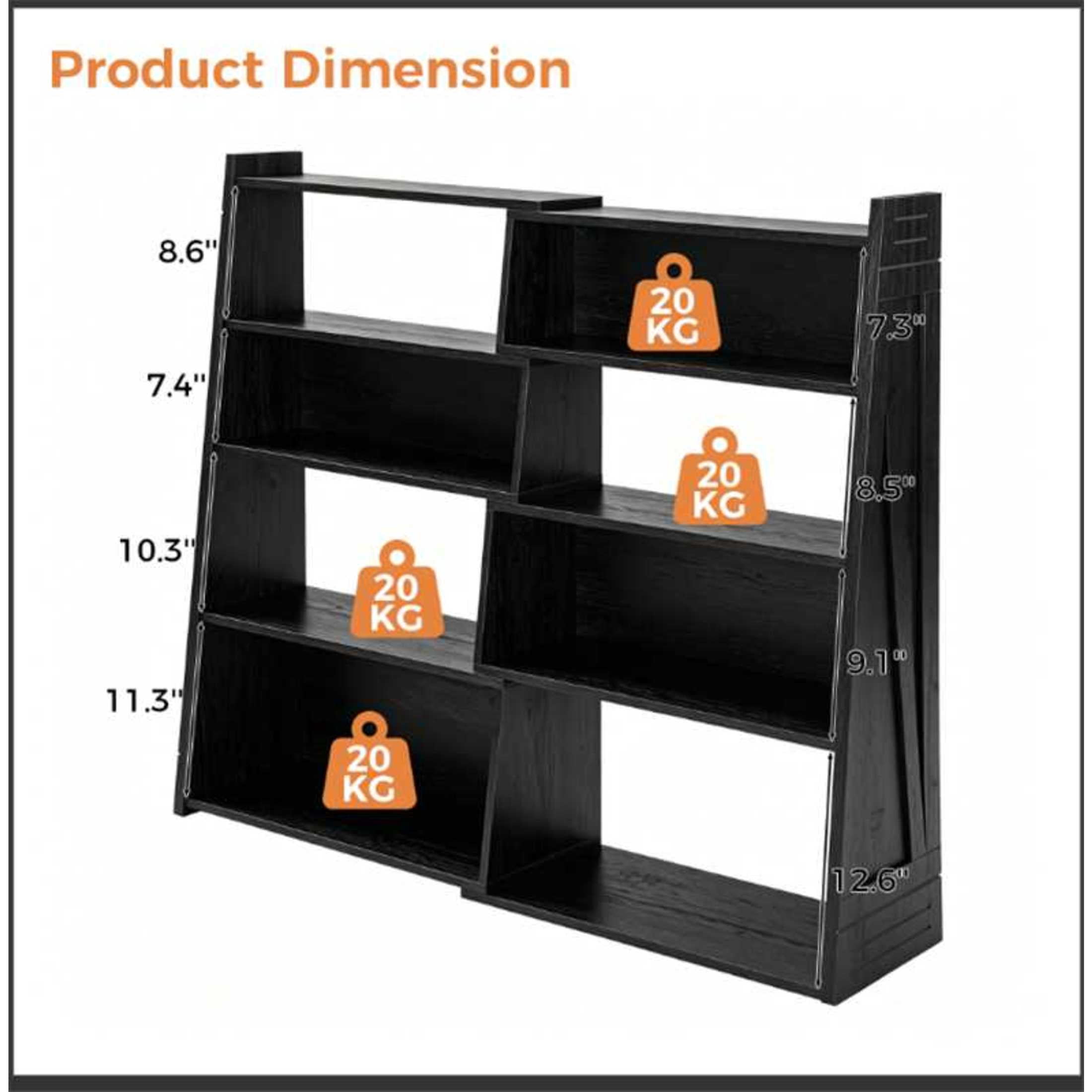 GDF Studio 47.17" Expandable 4-Tier L-Shaped Bookshelf, Adjustable 2-Piece Storage Rack, Black