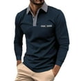 thumbnail image 1 of T-Shirt Homme Printemps Mode Décontractée Design Plinthe Imprimé Col à Revers Bouton Manches Longues Haut Chemises d'Été Homme Bleu Foncé TG, 1 of 4