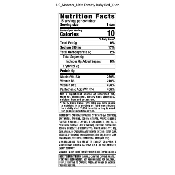 Monster Energy Ultra, Fantasy Ruby Red, Sugar Free Energy Drink, 16 Fl Oz ( 6 Pack )