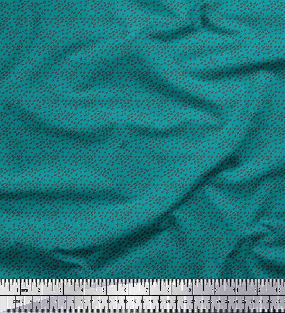 Soimoi Green Poly Georgette Fabric Brush Stroke & Dots Abstract Decor Fabric Printed Yard 42 Inch Wide