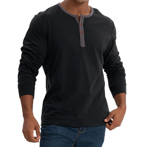 GuangCheng Men's Henley Shirts Long Sleeve Basic Pullover Soft T-Shirt with Pocket
