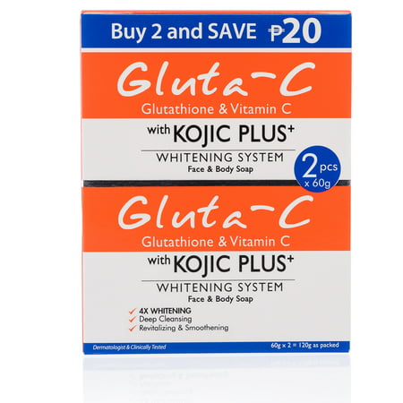 2 Pack Gluta-C Face and Body Soap with Kojic Plus+ Whitening (Best Kojic Soap In The Philippines)