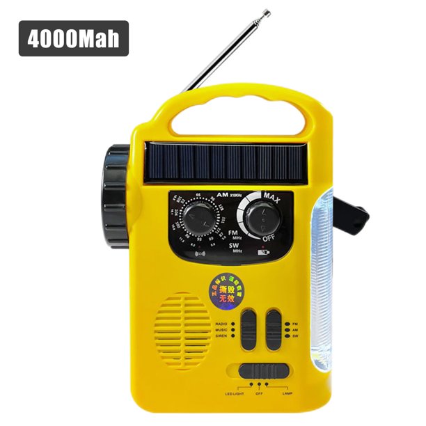Radios AM/FM USB con linterna Radio de emergencia con manivela solar (amarillo)
