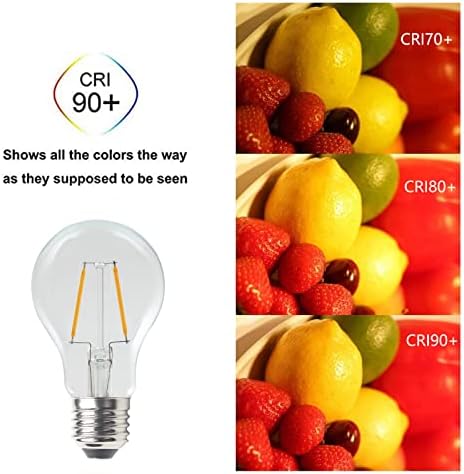 A19 Edison Led Bulb,2W LED Filament Light Bulbs 20W Incandescent Equivalent Warm White 2700K, Non-Dimmable, Classic Clear Glass for Home Wall Sconce Chandelier, 8 Pack