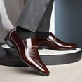 thumbnail image 3 of Stylish British-Style Loafers - Simulated Crocodile Men's Dress Shoes for Business Casual Occasions - Slip-on Comfortable Design with Soft Insoles and Breathable Leather Upper Pointed Brown Shoes, 3 of 5