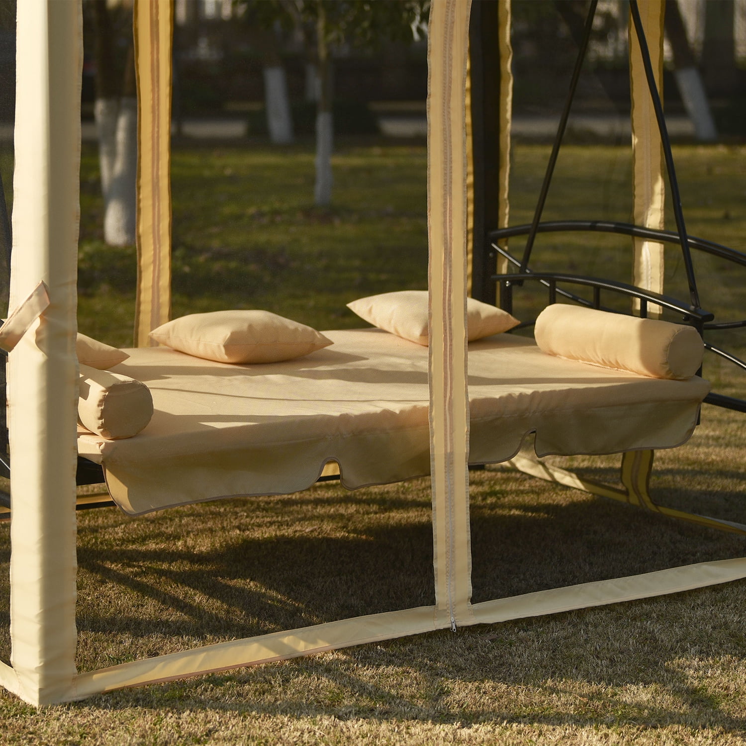 Kadyn Outdoor Canopy Gazebo, Double Roof Soft Canopy with Convertible Swing Bench and Mosquito Netting Suitable, khaki Backyard Gazebo Kadyn Outdoor Canopy Gazebo, Double Roof Soft Canopy with Convertible Swing Bench and Mosquito Netting Suitable, khaki Backyard Gazebo