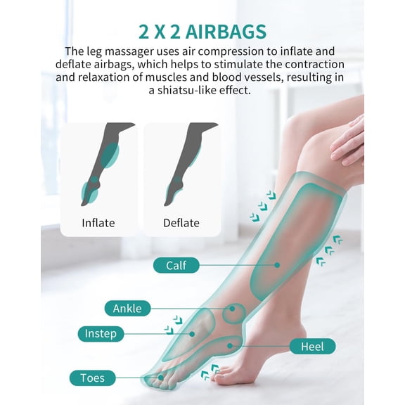 Leg Compression Massager for Circulation and Relaxation,  Eligible Foot and Calf Massage Machine 2 Modes 3 Intensities with Hand-held Controller for Pain Relief, HSA Adjustable Leg Wraps