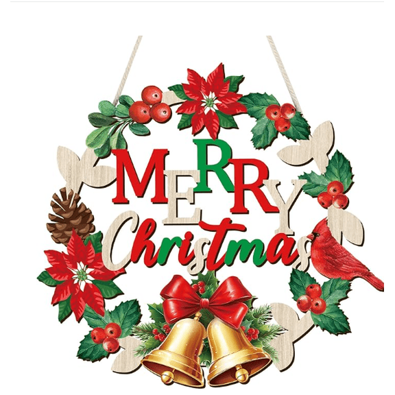 Christmas Decorations Indoor Hanging Wooden Christmas Wreaths for Front Door Christmas Tree Decorations Xmas Wall Door Decor