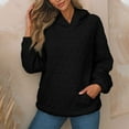 thumbnail image 2 of UJNDER Women's Hooded Sweatshirt Solid Color Quilted Pocket Pullover Long Sleeve Casual Fall Black M, 2 of 6