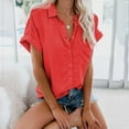thumbnail image 5 of QLEICOM Womens Summer Tops Oversized T-shirts Button Solid Short Sleeve Casual Loose Tunic Tank Tops Women Shirts Blouses Red M, 5 of 5