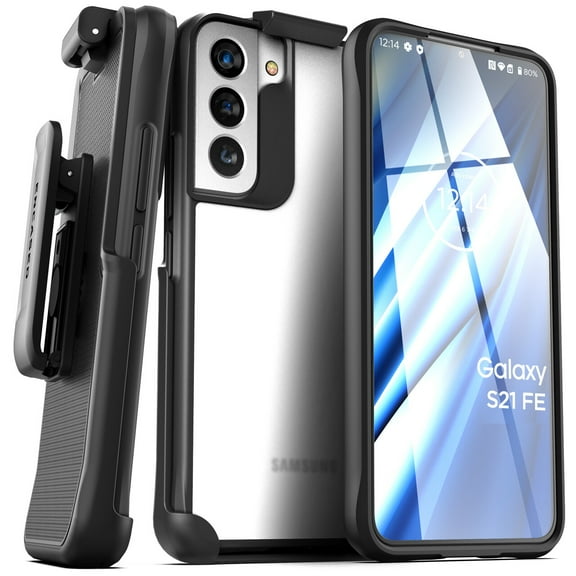 Encased Clear Back Designed for Samsung Galaxy S21 FE Belt Case with Holster Clip (Clear Frost)