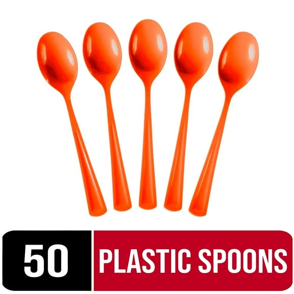 Exquisite Orange Disposable Spoons - Orange Plastic Spoons - 50 Count