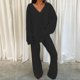 thumbnail image 2 of Conjunto de 2 piezas para mujer: jersey oversize con cuello en V y pantalones anchos, conjunto de ropa de estar por casa suave y elástico para otoño/invierno, 2 of 8