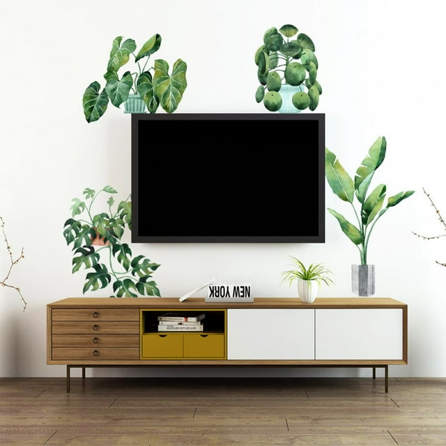 Wallpaper, PVC Wall Sticker, 11.1x35.4in Green Potted Plant Kid's Room Study For Bedroom Living Room