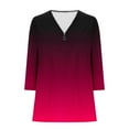 thumbnail image 5 of ShomPort 3/4 Sleeve Tunic Tops for Woman Fashion Gradient Print V Neck Zipper T-Shirts to Wear with Leggings, 5 of 5