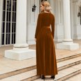 thumbnail image 6 of IDOPIP Fall Winter Velvet Dress for Women Long Sleeve Round Neck Maxi Dress with Belt Cocktail Gown, 6 of 7