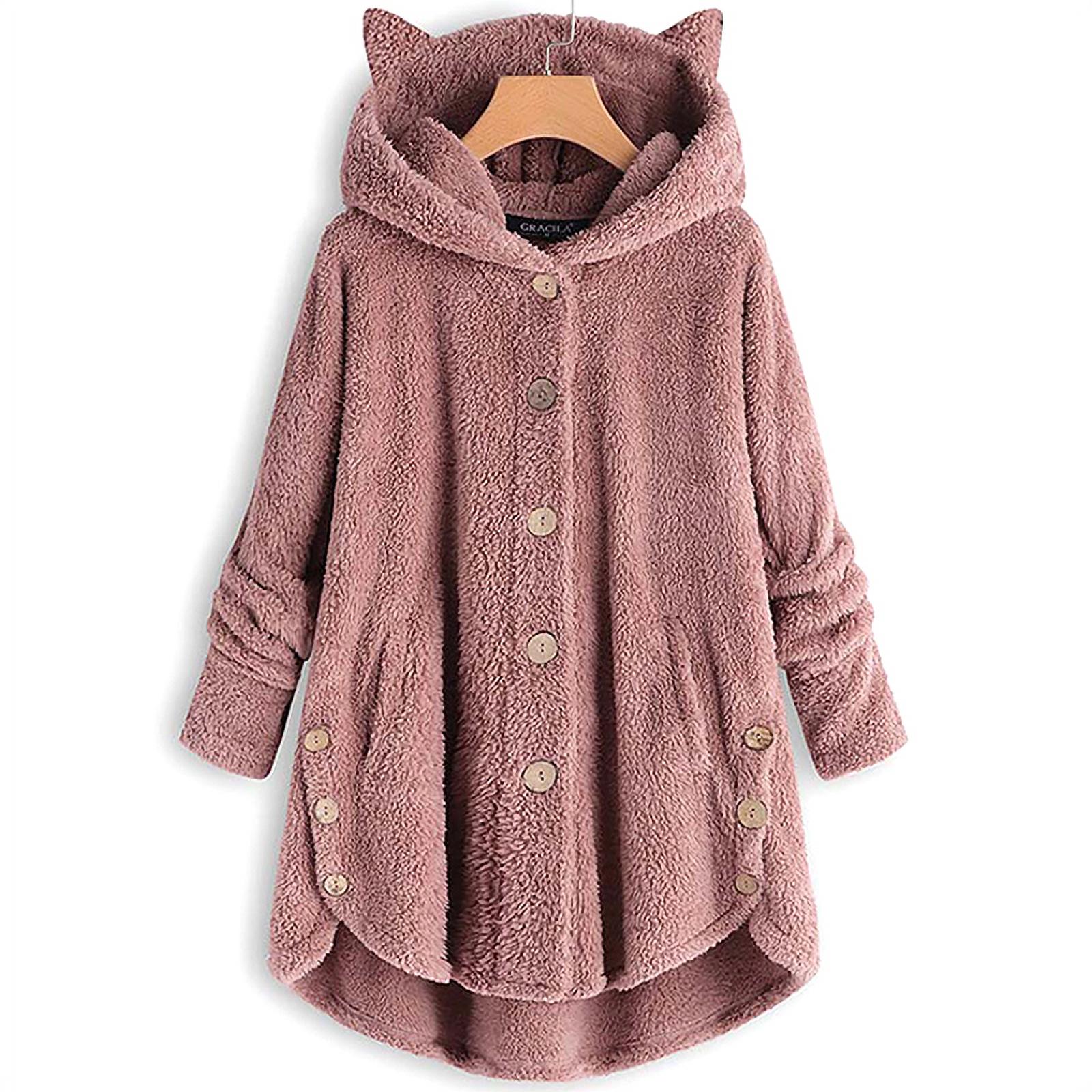 Women's Fashion Long Sleeve Button Faux Shearling Shaggy Oversized Coat Jacket with Pockets Warm Winter - image 1 of 3