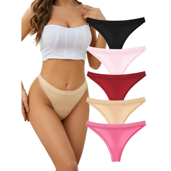Buankoxy Cotton Underwear for Women Breathable Thongs for Women Sexy Stretch Soft Womens Panties Thong,5 Pack,Size 6