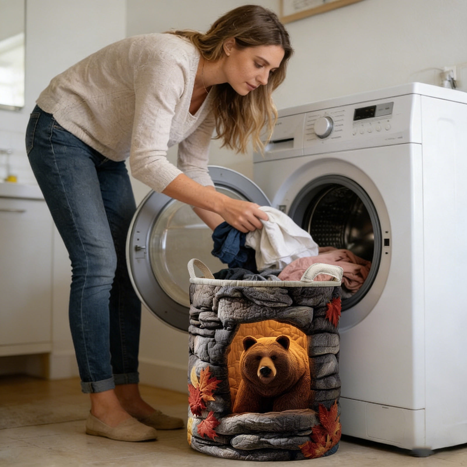 Quilted Laundry Boho Cat Animal Storage Hamper for Nursery Bedroom Laundry Room Sturdy Laundry Hamper with Handles for Home Storage and Laundry Organization Freestanding Utility
