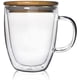 thumbnail image 2 of Taza de vidrio de borosilicato de doble pared para infusionar café, leche, té (16 oz tapa de bambú), 2 of 3