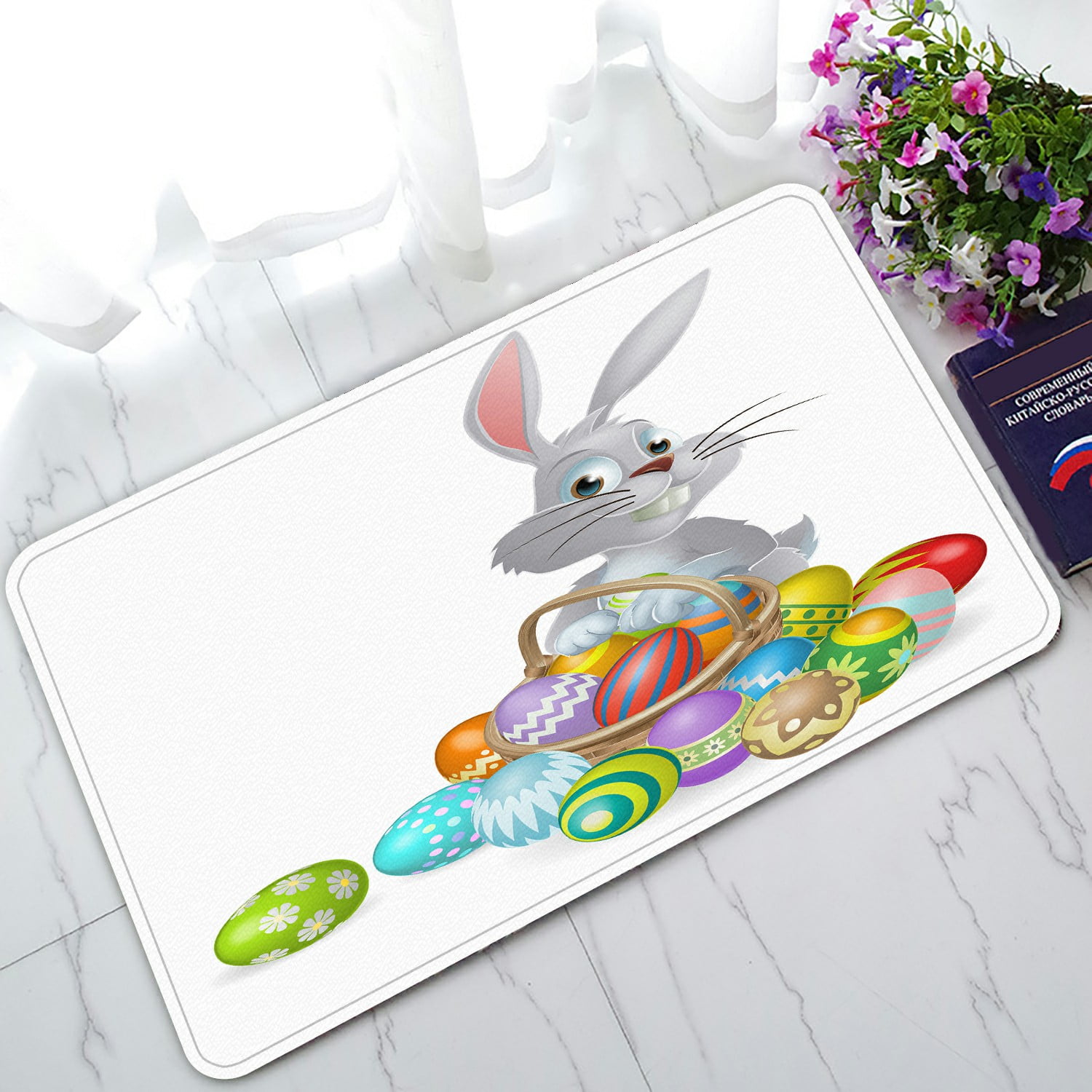 ECZJNT Easter Bunny White Rabbit Basket Chocolate Easter Eggs