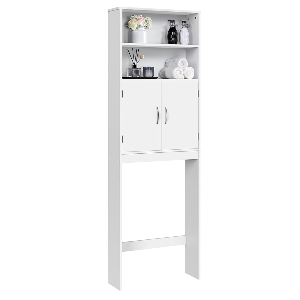 Yaheetech Free-Standing Over-the-Toilet Storage with Double Doors and 2 Open Shelves for Bathroom, White