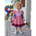 thumbnail image 5 of BemeyourBBs Toddler Baby Girl 4th of July Dress Outfit Little Baby Girl Patriot Independence Day Summer Dress Cute Star American Flag Embroidery Puff Short Sleeve Doll Collar Striped Bow Decor Dress, 5 of 9