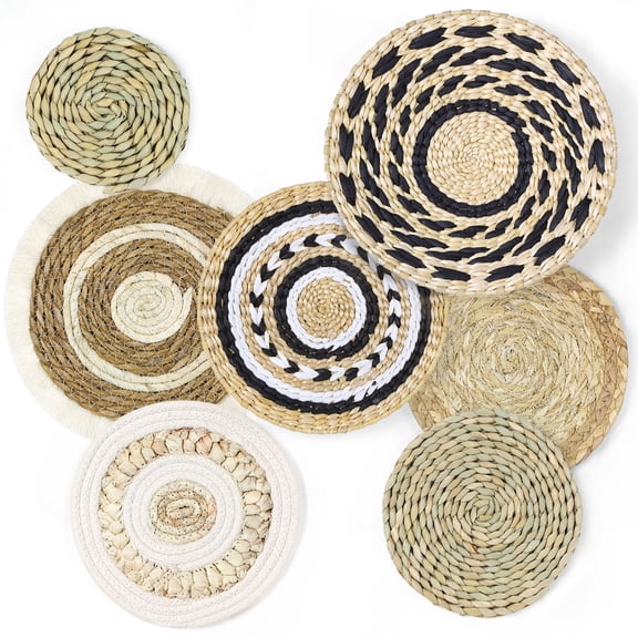 Bohemian Wall Hanging Basket Set of 7 Handmade Woven Rope Wall Decor , Natural Material, Easy to Hang, 7 Sizes for Living Room, Bedroom, Balcony