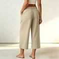 thumbnail image 6 of Women's Cotton Blend High Waisted Wide Leg Capri Pants,Casual Cropped Trousers with Pockets for Summer Wear,Beige,Women's Capri L, 6 of 7