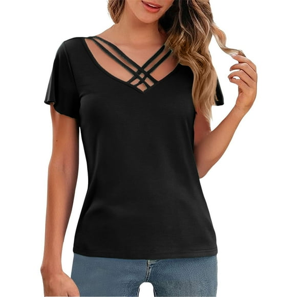 ZJXFGS Women'S Workout Tops Criss Cross Top for Women Gym Tops for Women Tops for Women Trendy Black M