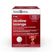 Basic Care Nicotine Polacrilex Lozenge, 4 mg (nicotine), Stop Smoking Aid, Cherry Flavor; quit smoking with cherry nicotine lozenge, 72 Count