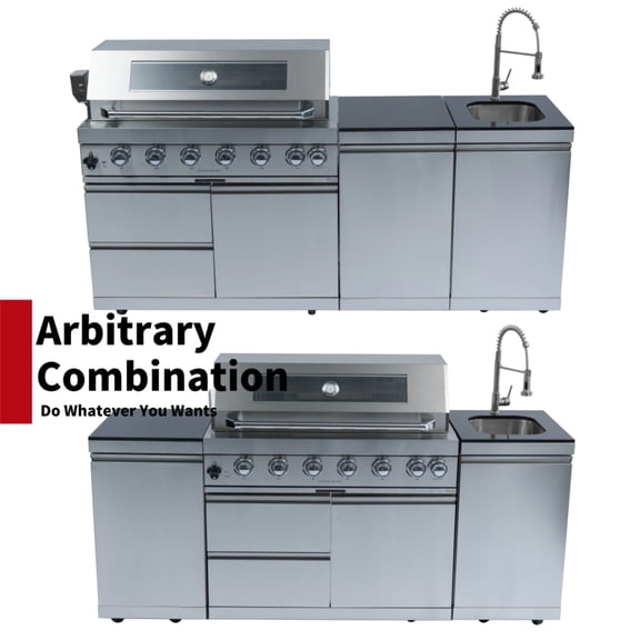 43-Inch 6-Burner 85000 BTU Deluxe Stainless Steel Gas Outdoor Kitchen Bar Barbecue Island Grill    Rotisserie   Granite Countertops   Storage Cabinets & Drawers   Stainless Steel Sink/Faucet