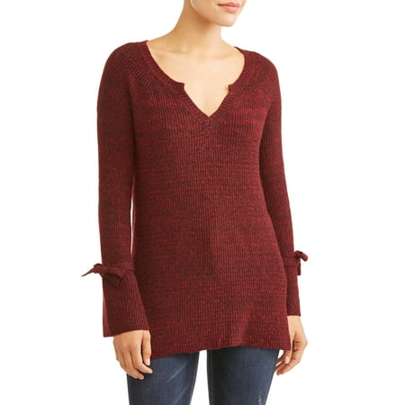 - Women's V-Neck Tie Sleeve Sweater