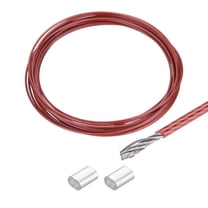 16Ft(5M) Wire Rope 304 Stainless Steel Cable 1/16" (1.5 mm) Vinyl Coated with 2pcs Aluminum Sleeves Red