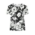 thumbnail image 4 of Youyipin Womens Tops Womens Dressy Tops Women's Fashion Casual Short Sleeve Flower Print Round Neck Pullover Top Blouse Short Sleeve Shirts For Women, 4 of 6