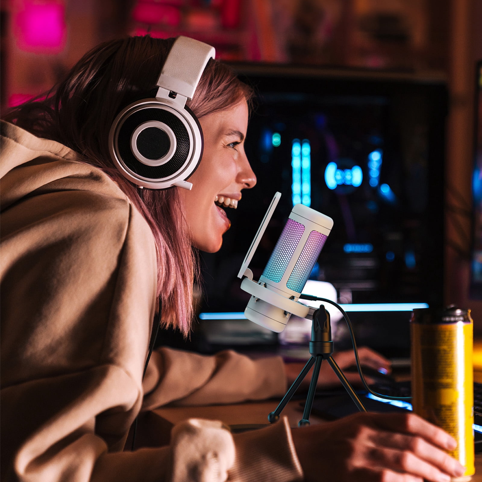 TONOR TC310 Gaming Microphone Type-C Plug, Desktop USB Microphone with RGB, Quick Mute, for Twitch, Streaming, Podcast, Studio Recording, Discord Chatting, 200 cm/78 inch Cable, White