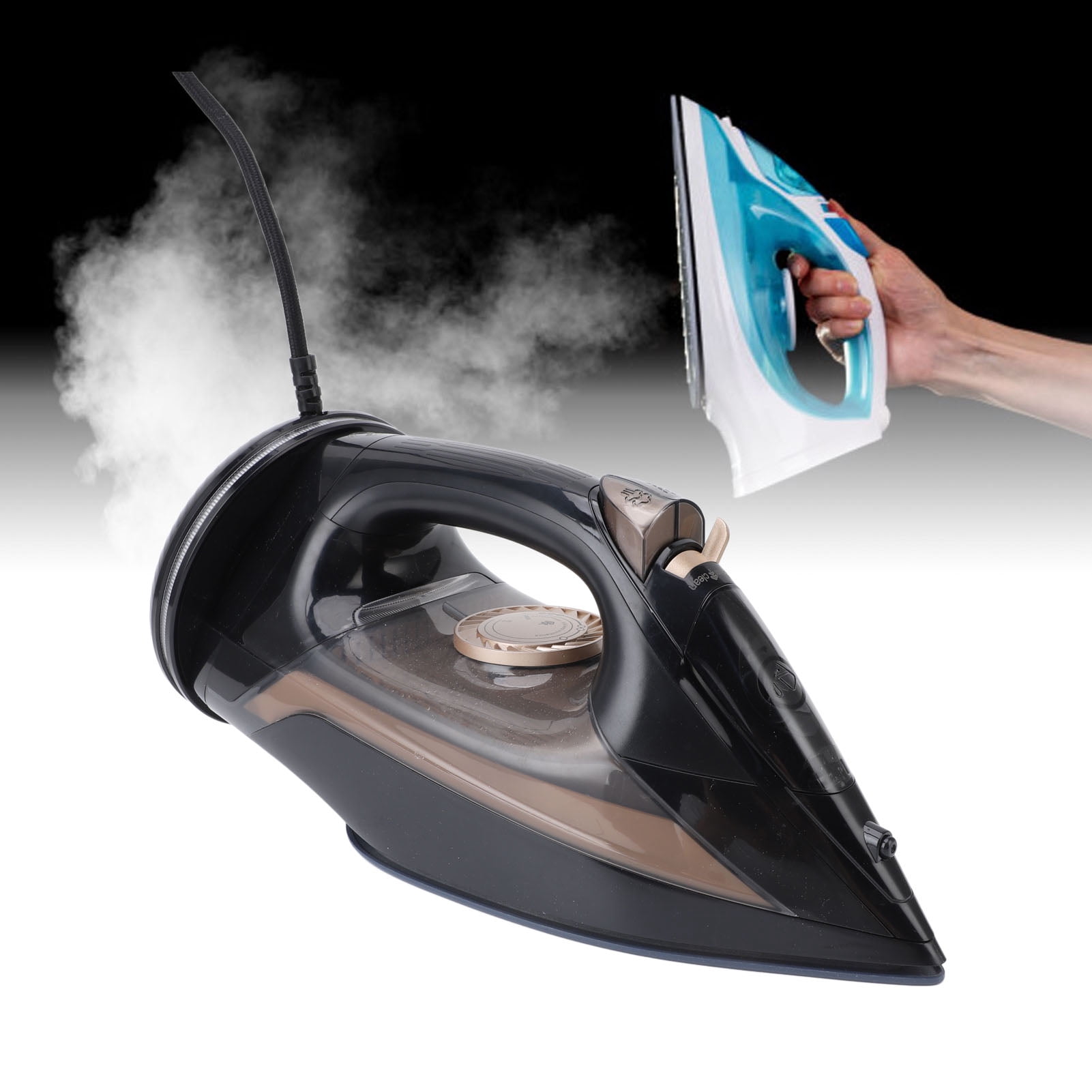 Rupoun 2200W Professional Steam Iron for Clothes with 14.2 fl oz (420ml) Water Tank, Large Portable Wet Dry Clothing Steamer for Home and Travel Use, Stainless Steel Soleplate, Blue/White