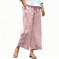 thumbnail image 2 of Juslio Women Pants Casual Breathable Wide-Leg Pants, Linen with Pockets Drawstring Pants Pink L, 2 of 5