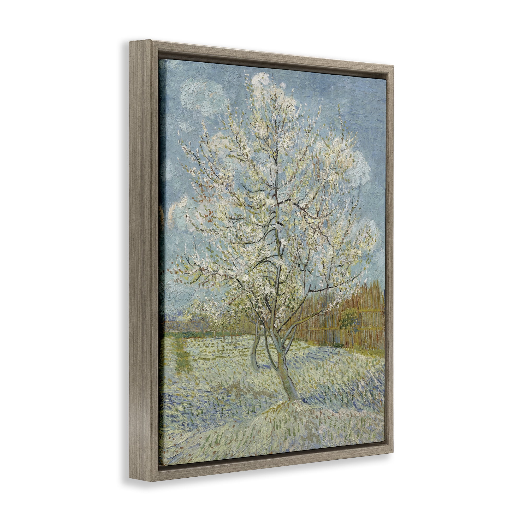 Stupell Industries Van Gogh Pink Peach Tree Landscape & Nature Painting Brown Floater Framed Canvas Art Print Wall Art, 25 x 31