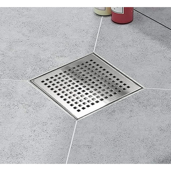 Desagüe de ducha cuadrado Elefloom Desagüe de ducha de 6 pulgadas con cubierta de rejilla extraíble Desagüe de piso de ducha de acero inoxidable Aisi 304 resistente a la corrosión con recogedor de pel