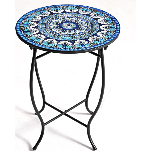 Table d'Appoint de Patio de 17 Pouces, Table d'Appoint Ronde de 14 Pouces, Table d'Appoint Intérieure/extérieure en Métal Antirouille Résistant aux Intempéries pour Patio, Cour, Véranda, Balcon, Jardin, Table de Chevet, D